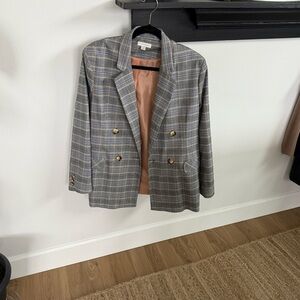 Topshop Gray Plaid Blazer with Gold Buttons